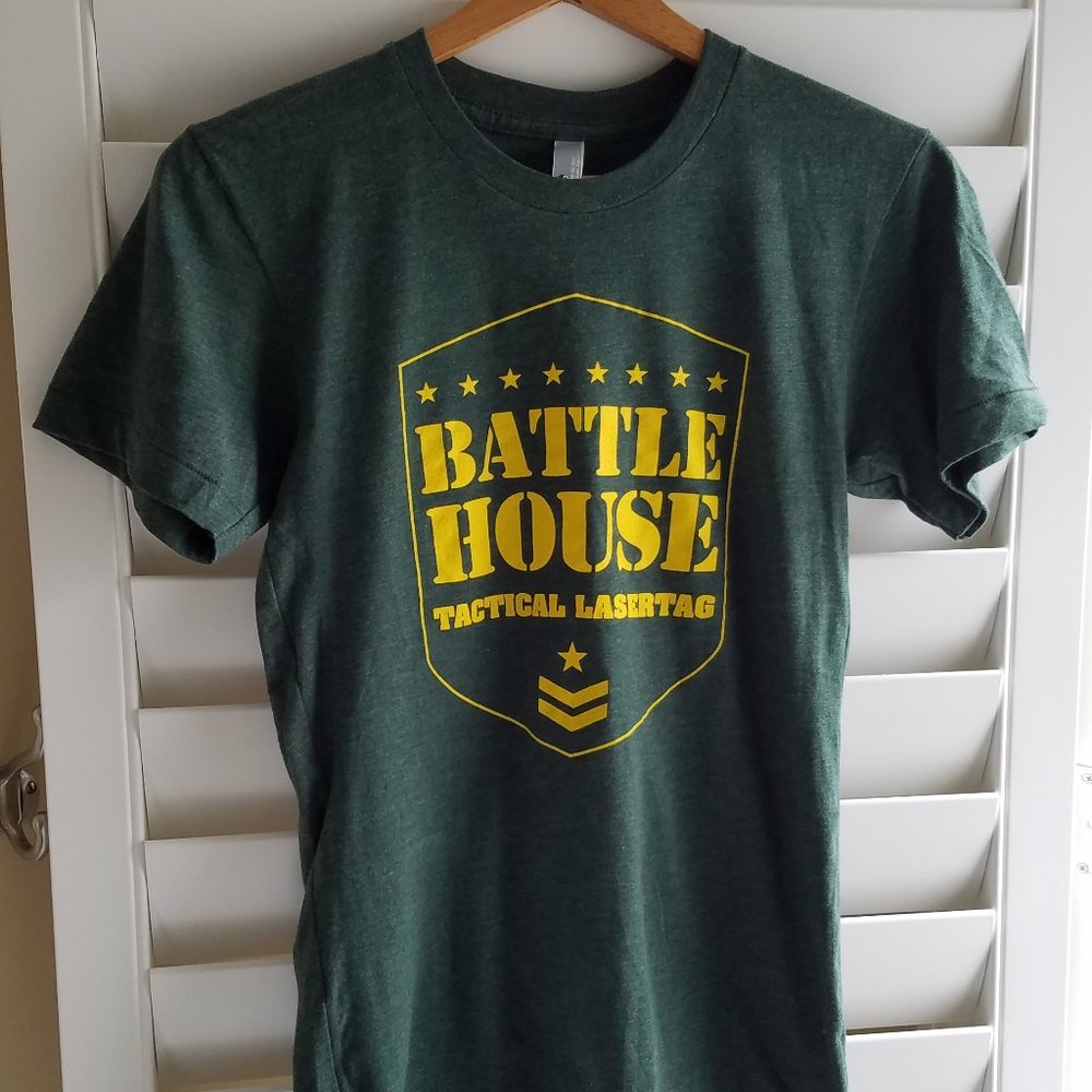 Battle House Tactical Lasertag Tee Tshirt Army Green and yellow XS unisex Sport
